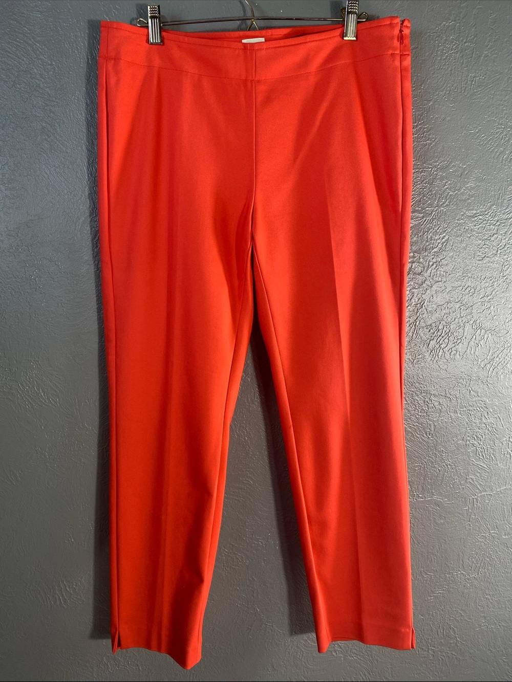 Ecru Pants Womens 8 Red Orange Slim Straight Ankle Tailored Trousers Side Slit